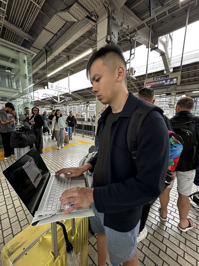 Train platform. Audits between stops.